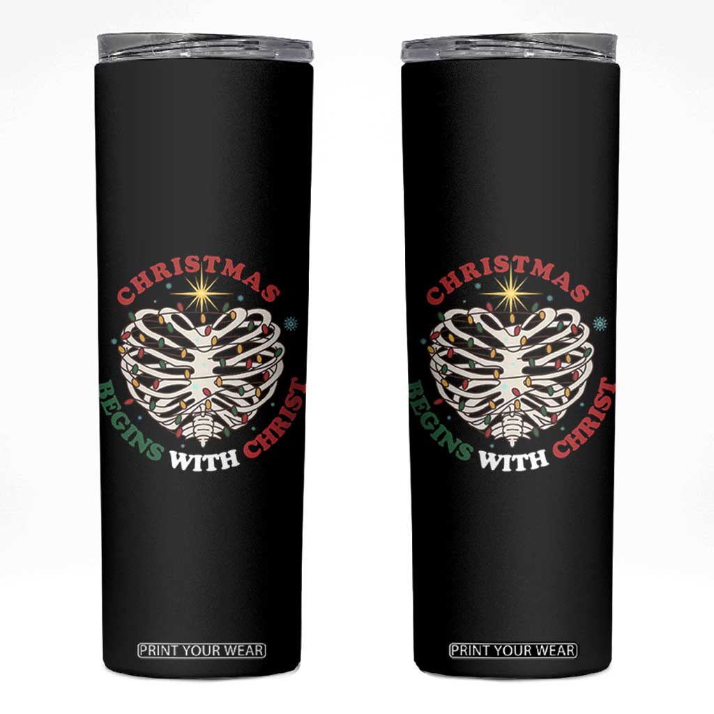 Funny Skeleton Christian Skinny Tumbler Christmas Begins With Christ TS14 Black Print Your Wear