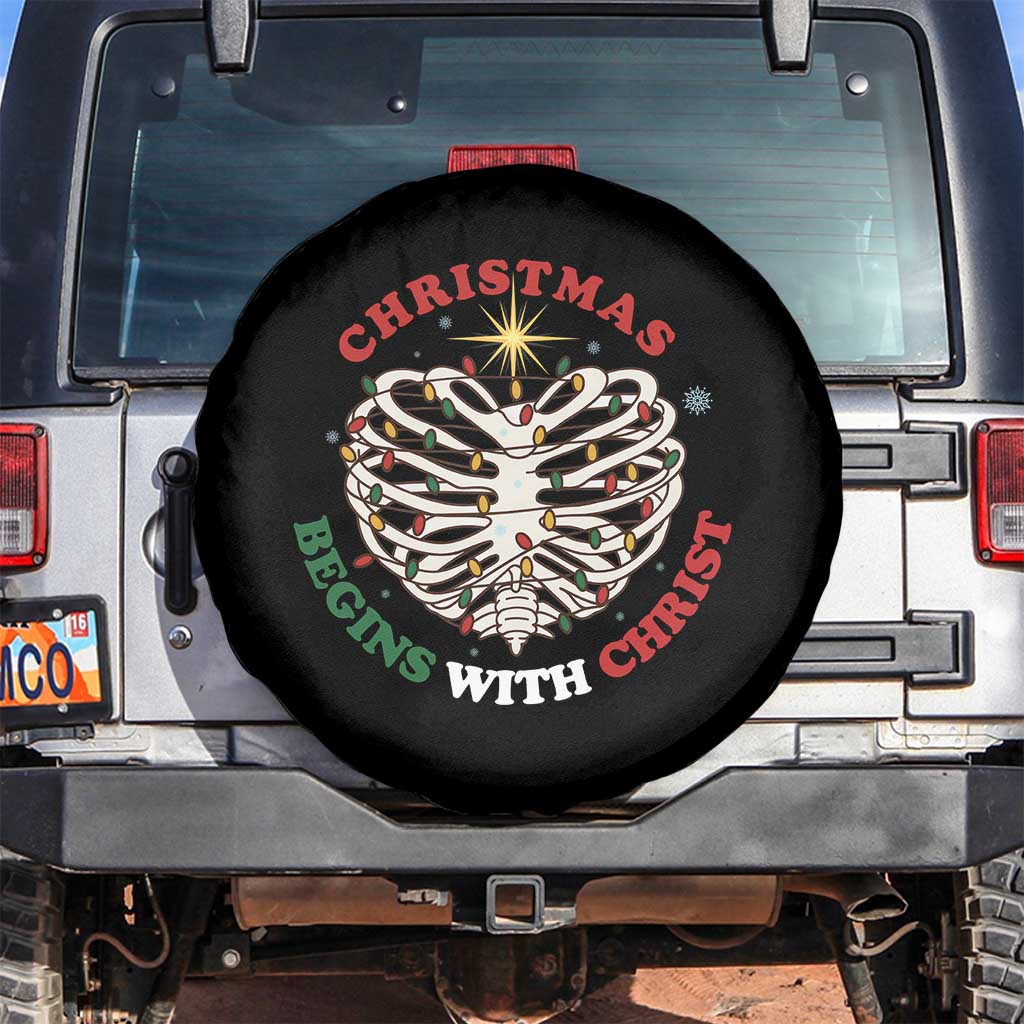 Funny Skeleton Christian Spare Tire Cover Christmas Begins With Christ TS14 No hole Black Print Your Wear