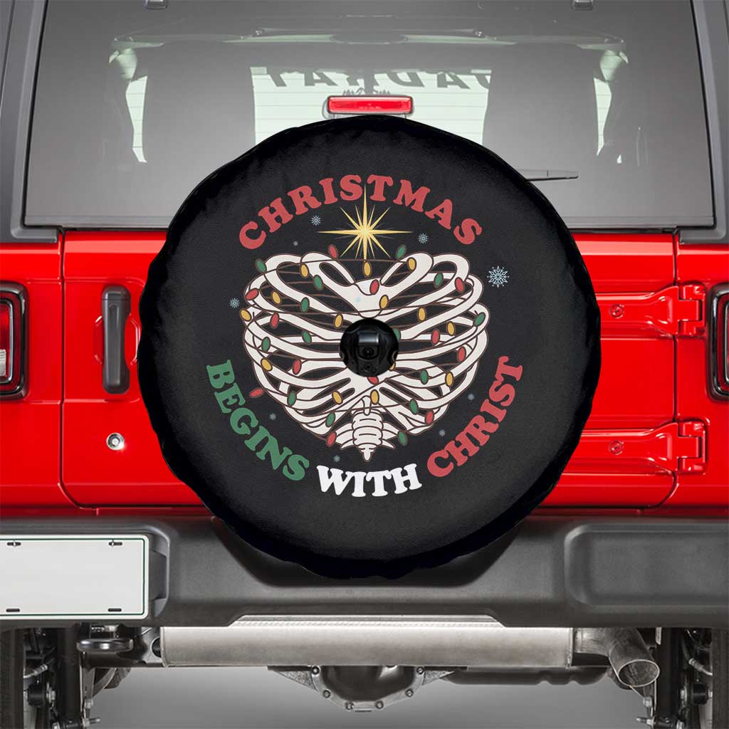 Funny Skeleton Christian Spare Tire Cover Christmas Begins With Christ TS14 Black Print Your Wear