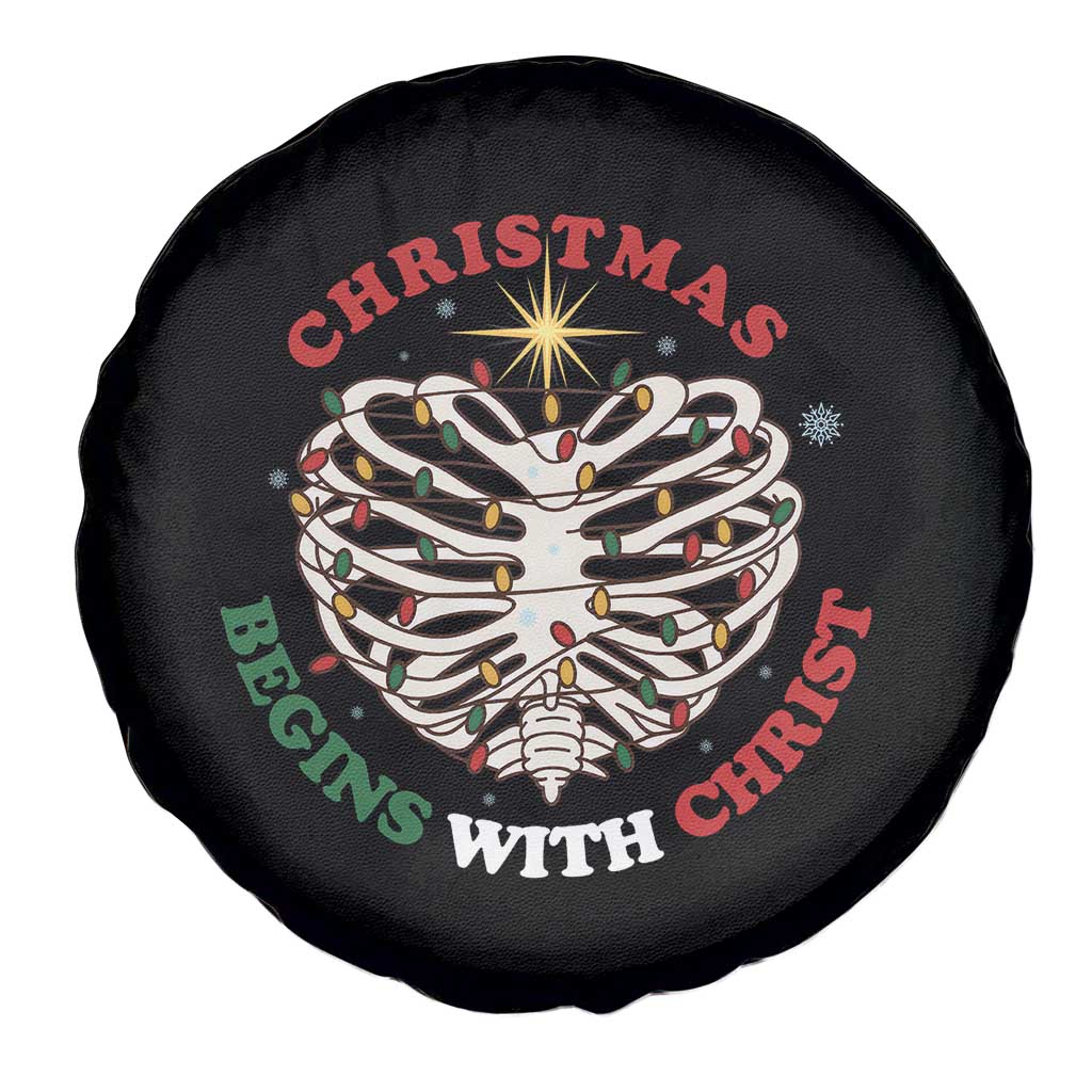 Funny Skeleton Christian Spare Tire Cover Christmas Begins With Christ TS14 Print Your Wear