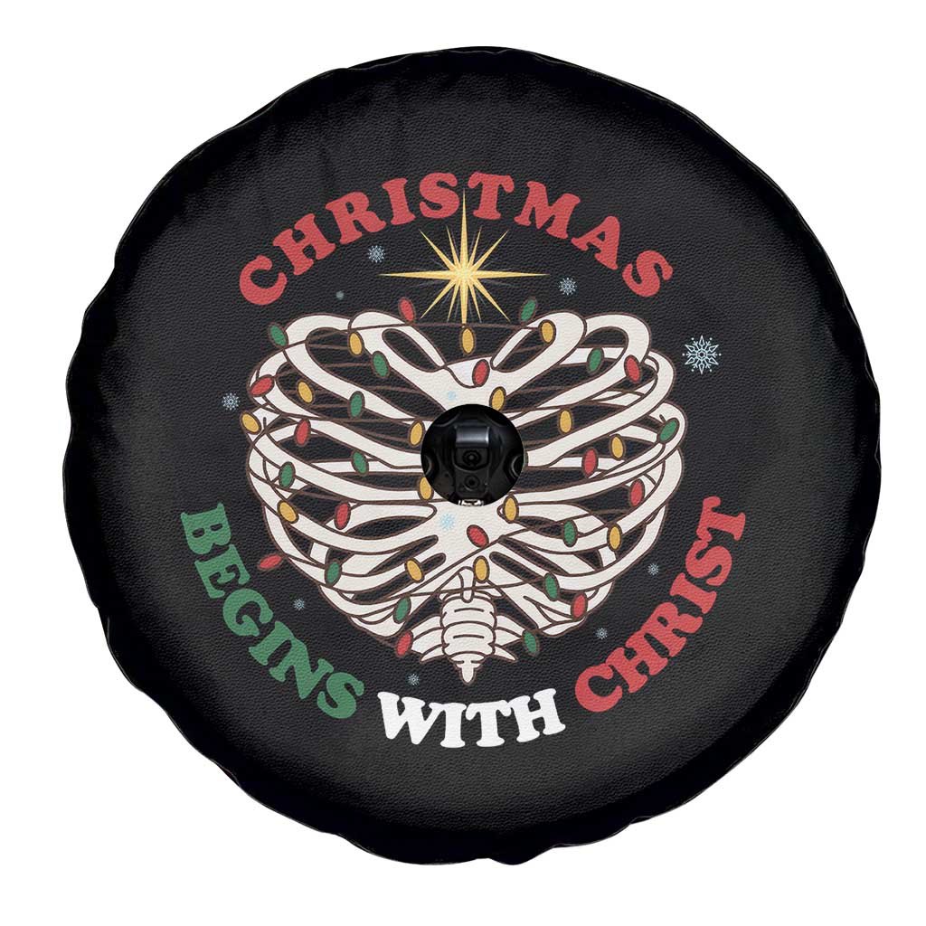 Funny Skeleton Christian Spare Tire Cover Christmas Begins With Christ TS14 Print Your Wear