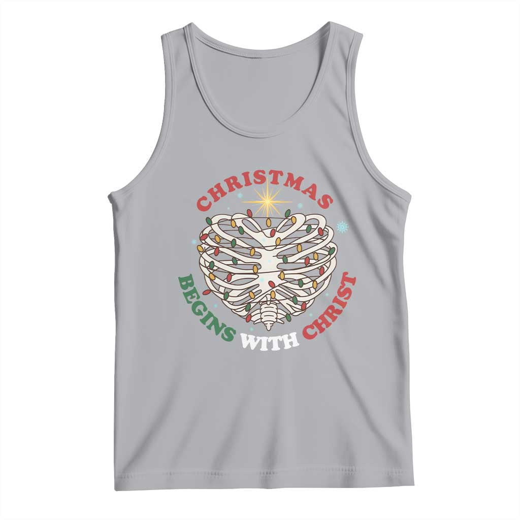 Funny Skeleton Christian Tank Top Christmas Begins With Christ TS14 Athletic Heather Print Your Wear