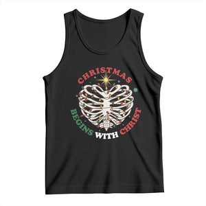 Funny Skeleton Christian Tank Top Christmas Begins With Christ TS14 Black Print Your Wear