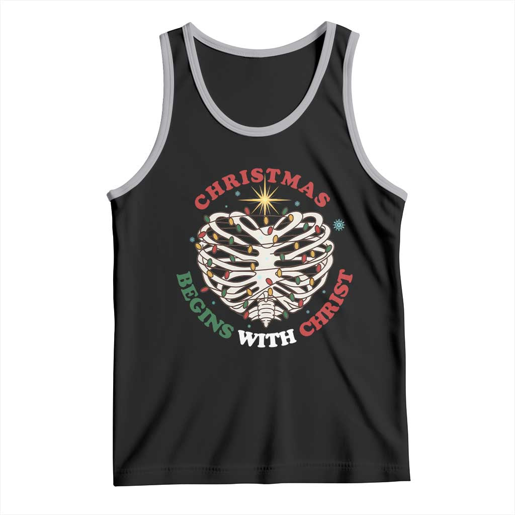 Funny Skeleton Christian Tank Top Christmas Begins With Christ TS14 Black Athletic Heather Print Your Wear