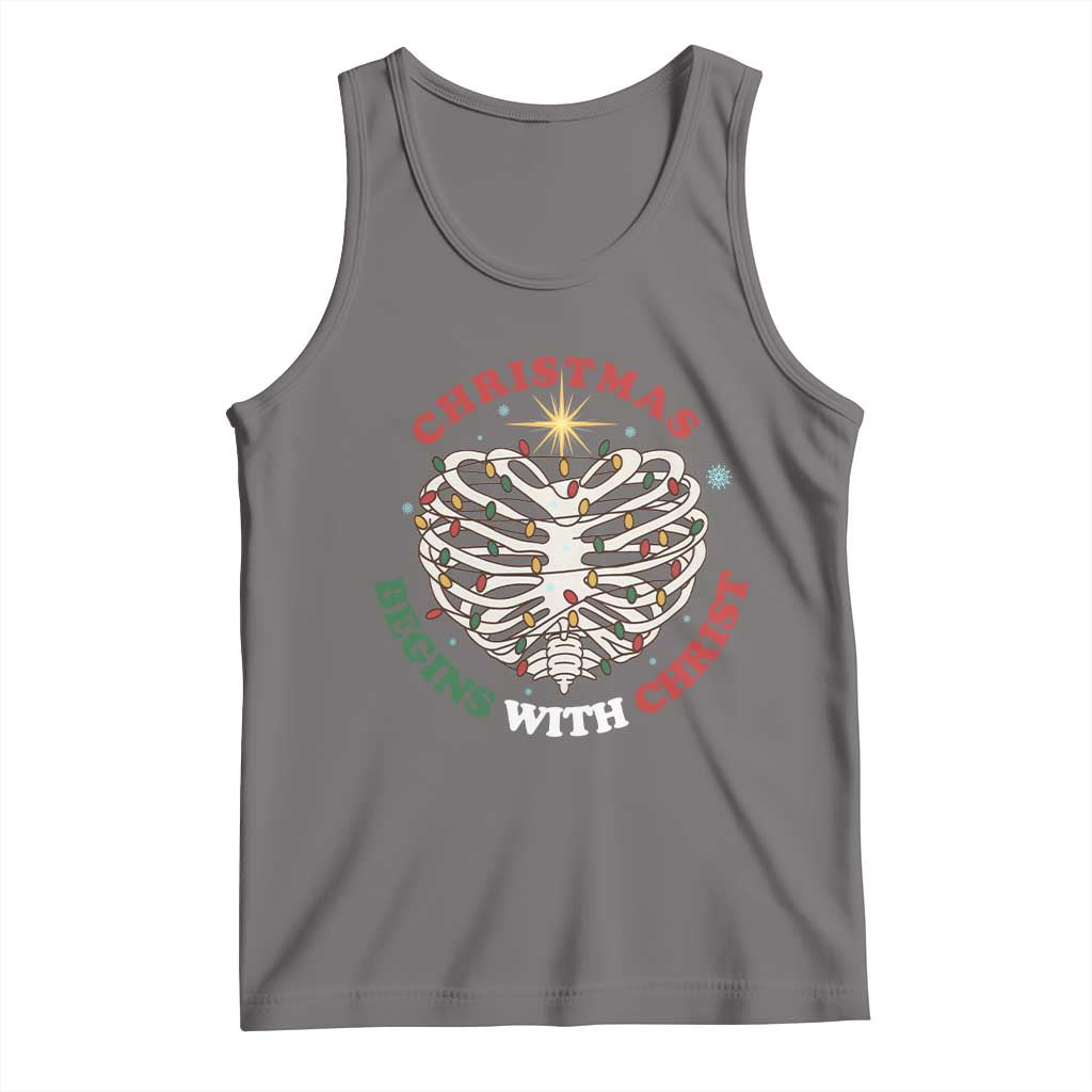 Funny Skeleton Christian Tank Top Christmas Begins With Christ TS14 Deep Heather Print Your Wear