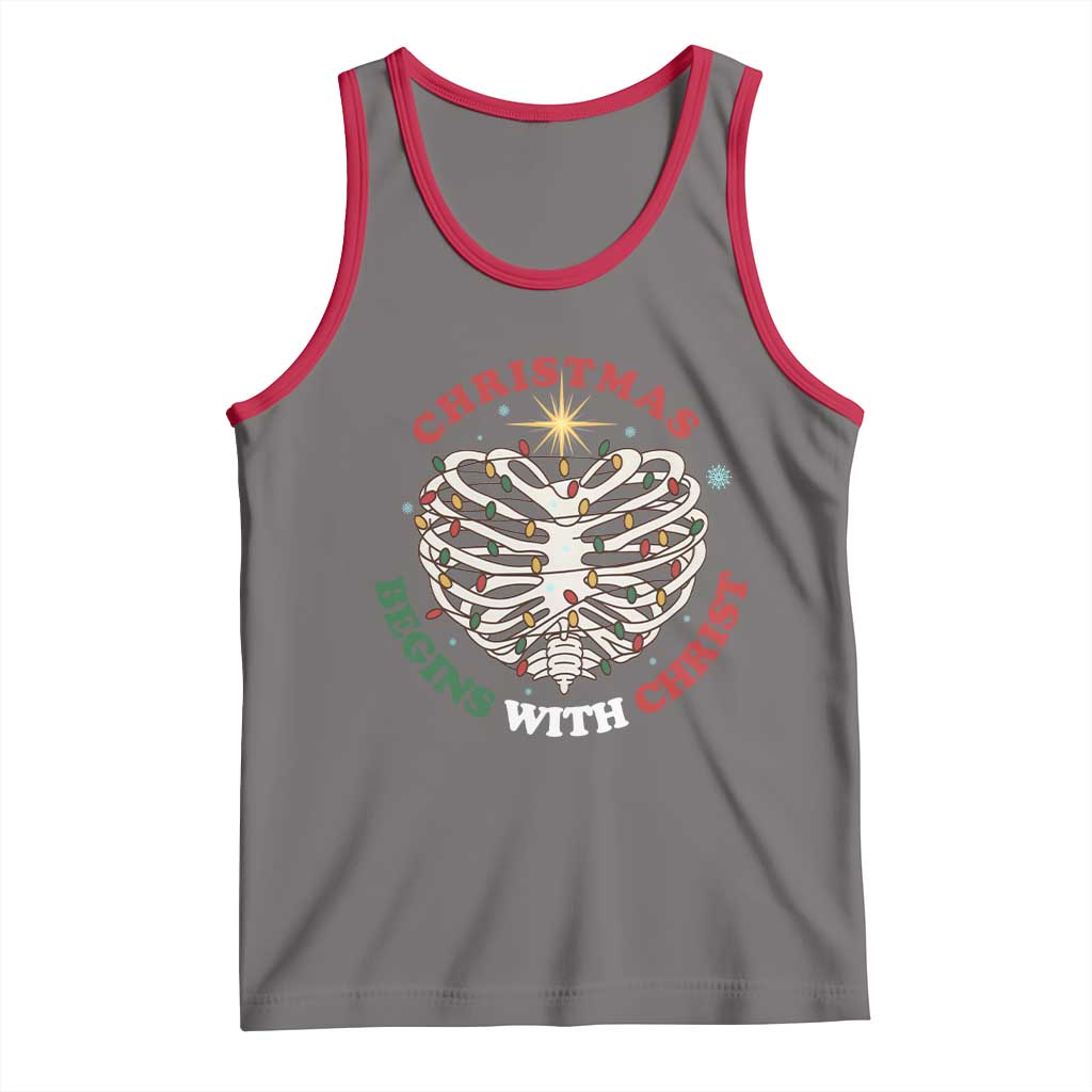Funny Skeleton Christian Tank Top Christmas Begins With Christ TS14 Deep Heather Red Print Your Wear