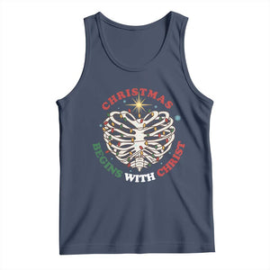 Funny Skeleton Christian Tank Top Christmas Begins With Christ TS14 Navy Print Your Wear