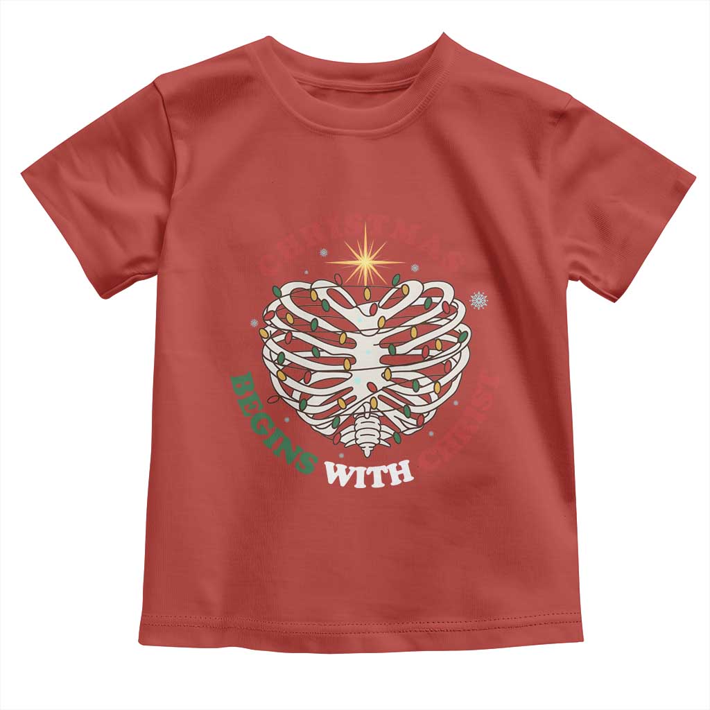 Funny Skeleton Christian Toddler T Shirt Christmas Begins With Christ TS14 Red Print Your Wear