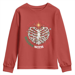 Funny Skeleton Christian Youth Sweatshirt Christmas Begins With Christ TS14 Red Print Your Wear