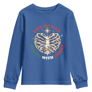 Funny Skeleton Christian Youth Sweatshirt Christmas Begins With Christ TS14 Royal Blue Print Your Wear