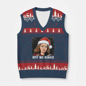 No Kings V-Neck Knit Sweater Vest Funny Doll Face Meme Xmas TS14 Navy Red Print Your Wear