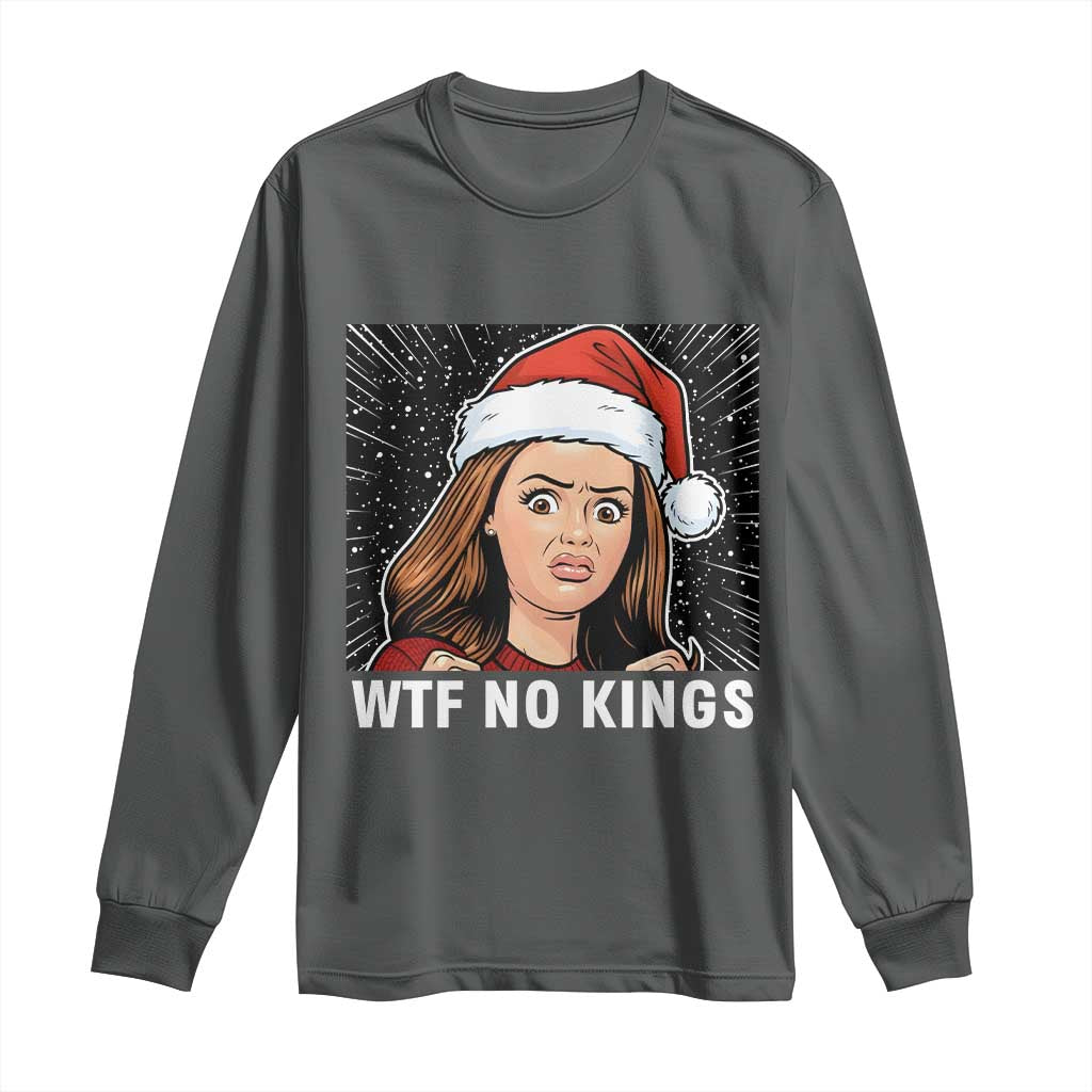 No Kings Long Sleeve Shirt Funny Doll Face Meme Christmas TS14 Dark Heather Print Your Wear