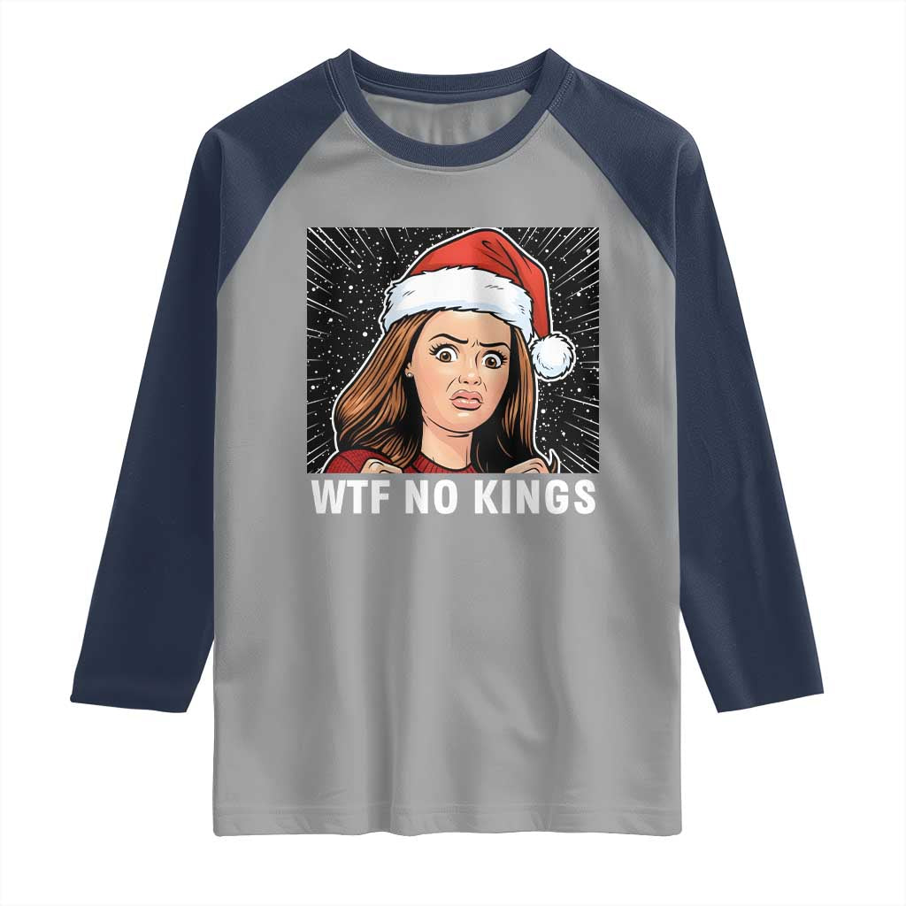 No Kings Raglan Shirt Funny Doll Face Meme Christmas TS14 Sport Gray Navy Print Your Wear