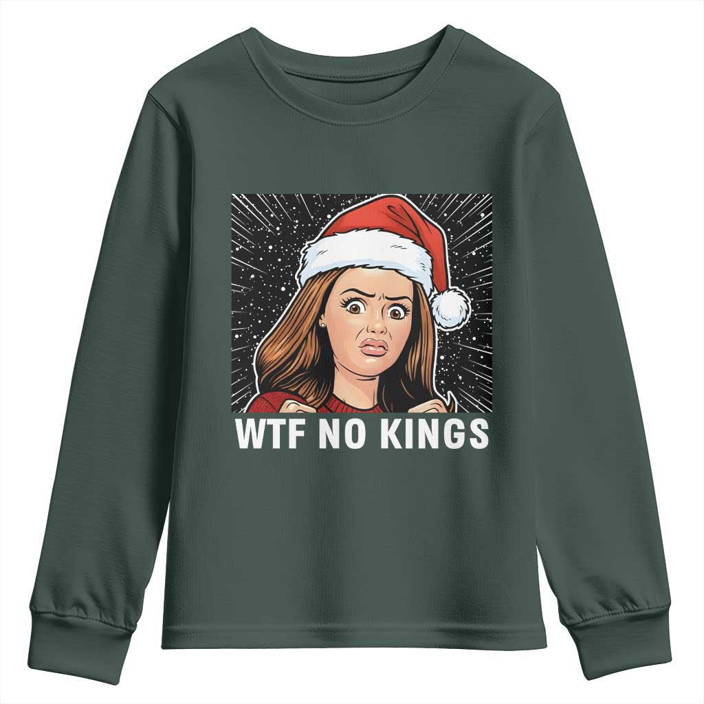 No Kings Youth Sweatshirt Funny Doll Face Meme Christmas TS14 Dark Forest Green Print Your Wear
