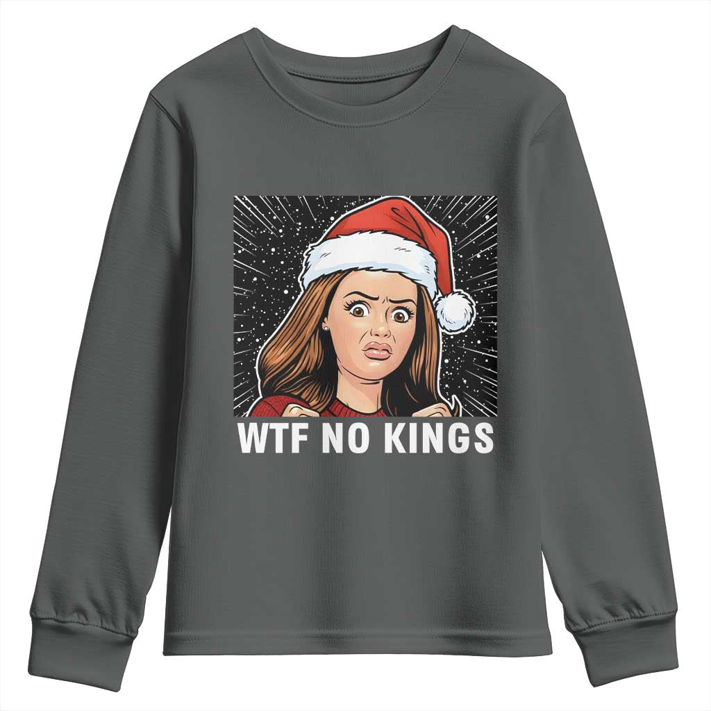 No Kings Youth Sweatshirt Funny Doll Face Meme Christmas TS14 Dark Heather Print Your Wear