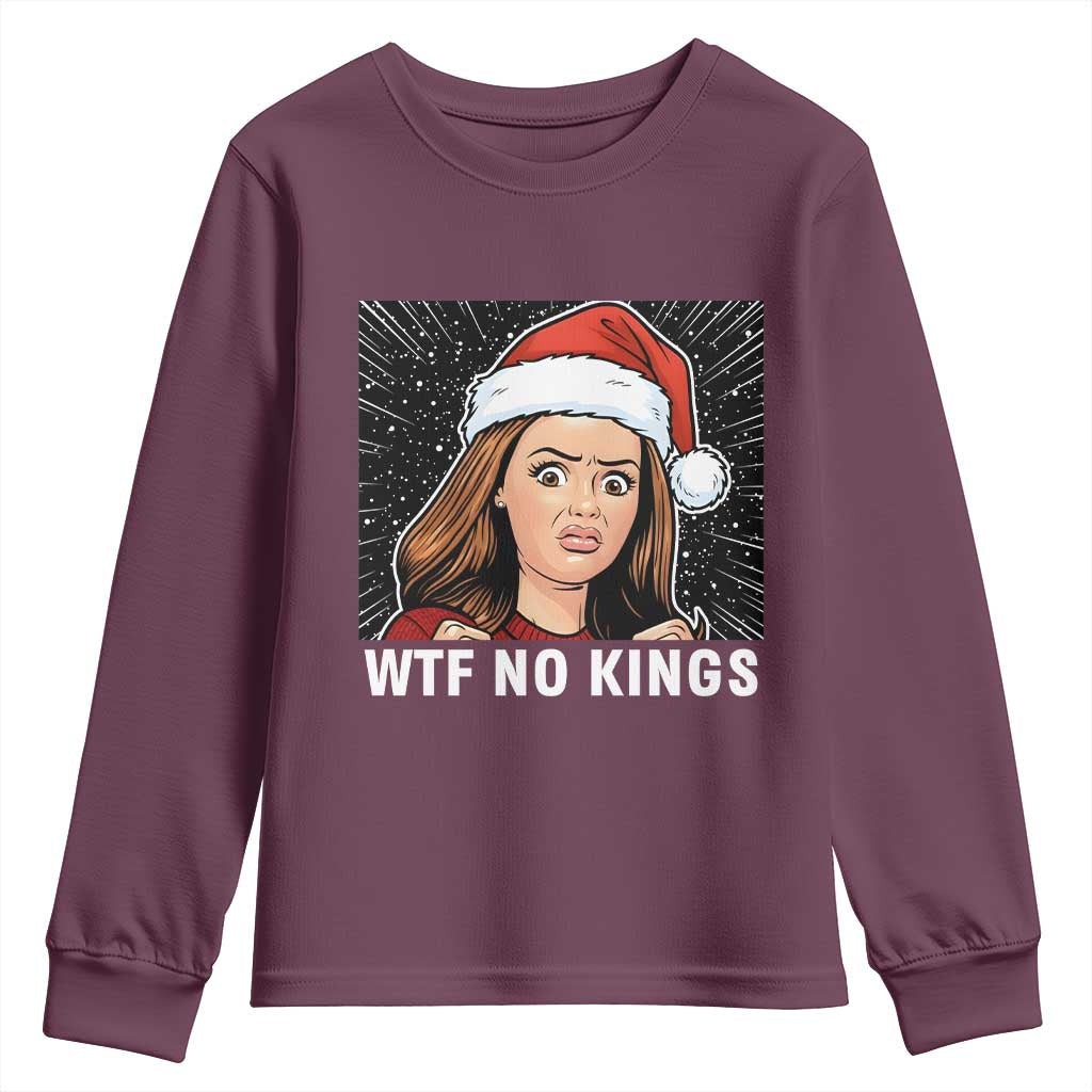 No Kings Youth Sweatshirt Funny Doll Face Meme Christmas TS14 Maroon Print Your Wear