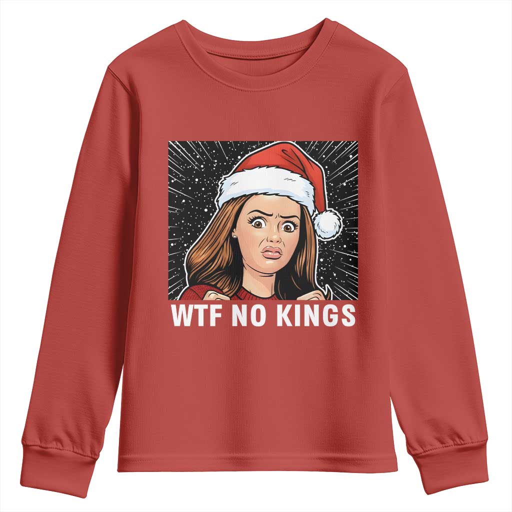 No Kings Youth Sweatshirt Funny Doll Face Meme Christmas TS14 Red Print Your Wear