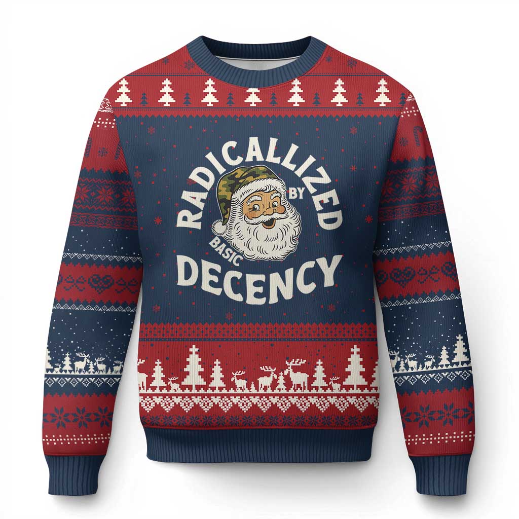 Funny Santa Camo Xmas Ugly Christmas Sweater Radicalized By Basic Decency TS14 Navy Red Print Your Wear