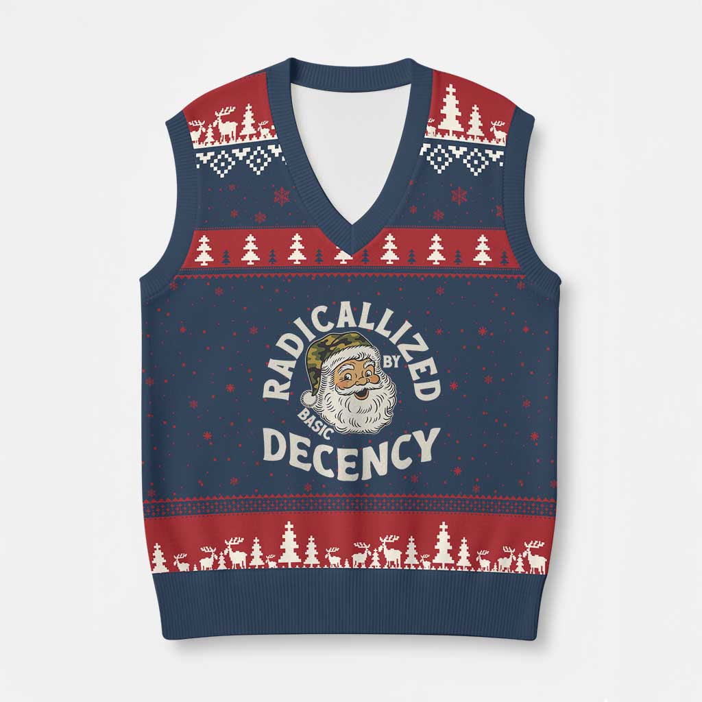 Funny Santa Camo Xmas V-Neck Knit Sweater Vest Radicalized By Basic Decency TS14 Navy Red Print Your Wear