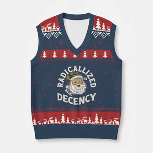 Funny Santa Camo Xmas V-Neck Knit Sweater Vest Radicalized By Basic Decency TS14 Navy Red Print Your Wear