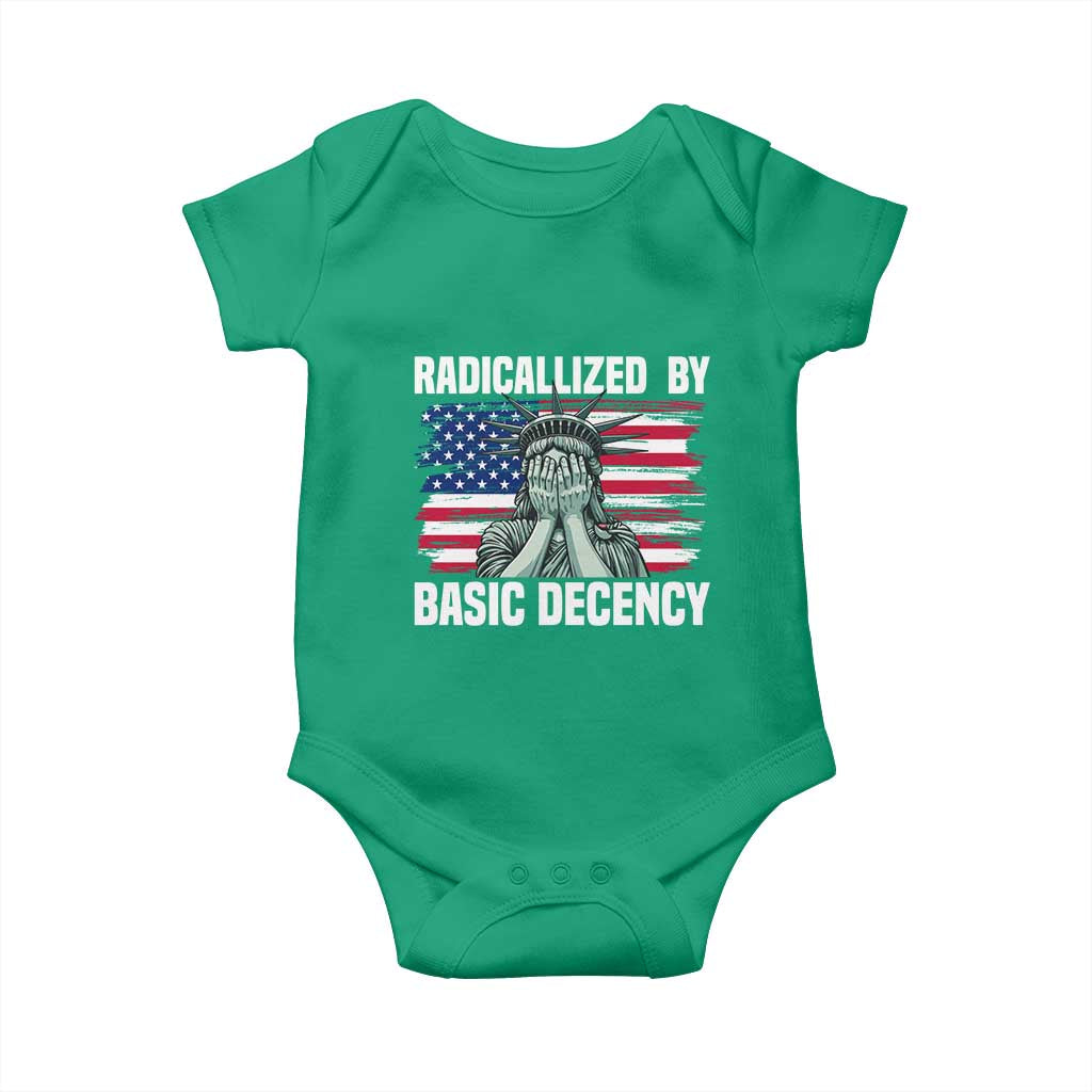 Statue of Liberty Patriotic Baby Onesie Radicalized By Basic Decency TS14 Irish Green Print Your Wear