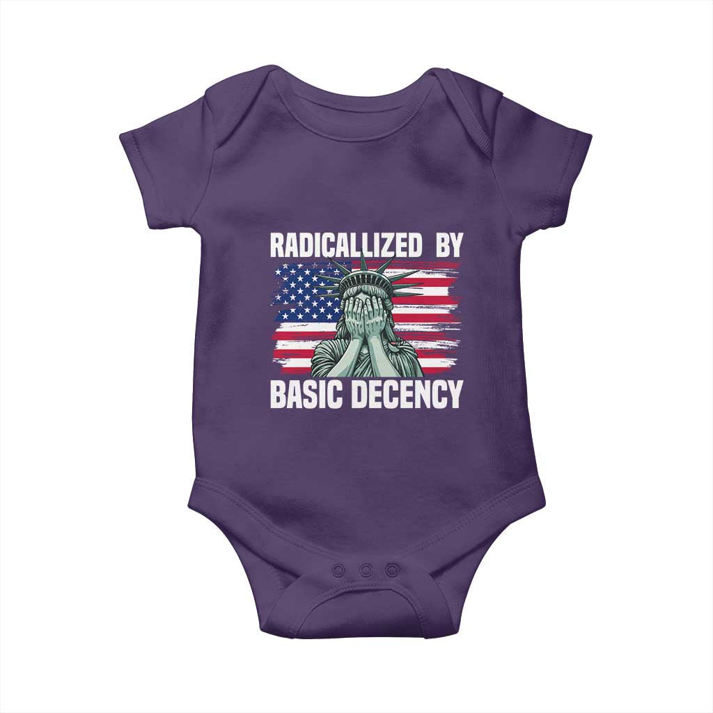 Statue of Liberty Patriotic Baby Onesie Radicalized By Basic Decency TS14 Purple Print Your Wear
