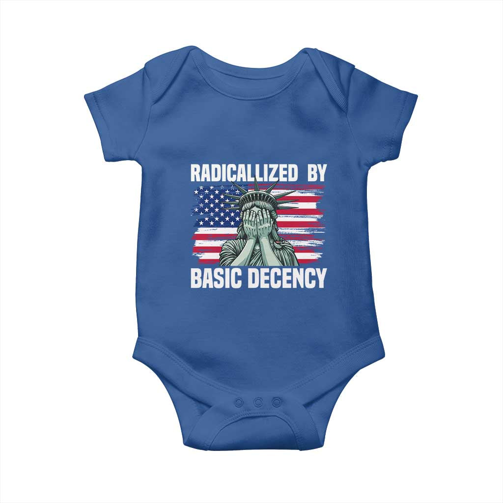 Statue of Liberty Patriotic Baby Onesie Radicalized By Basic Decency TS14 Royal Blue Print Your Wear