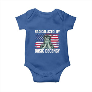 Statue of Liberty Patriotic Baby Onesie Radicalized By Basic Decency TS14 Royal Blue Print Your Wear