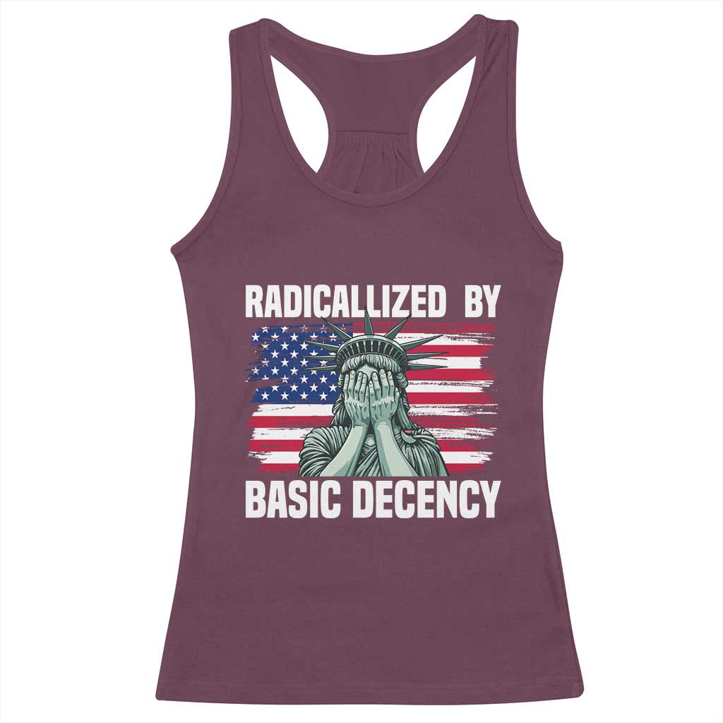 Statue of Liberty Patriotic Racerback Tank Top Radicalized By Basic Decency TS14 Maroon Print Your Wear