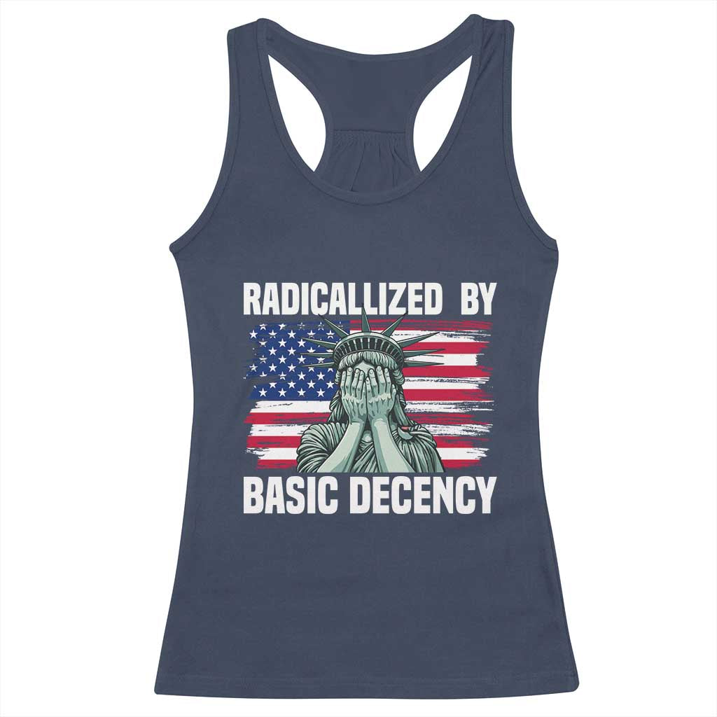 Statue of Liberty Patriotic Racerback Tank Top Radicalized By Basic Decency TS14 Navy Print Your Wear