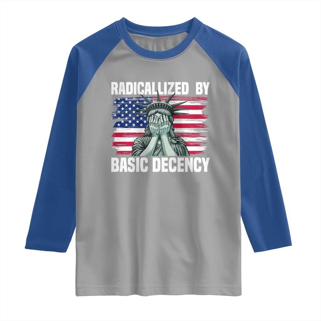 Statue of Liberty Patriotic Raglan Shirt Radicalized By Basic Decency TS14 Sport Gray Royal Print Your Wear