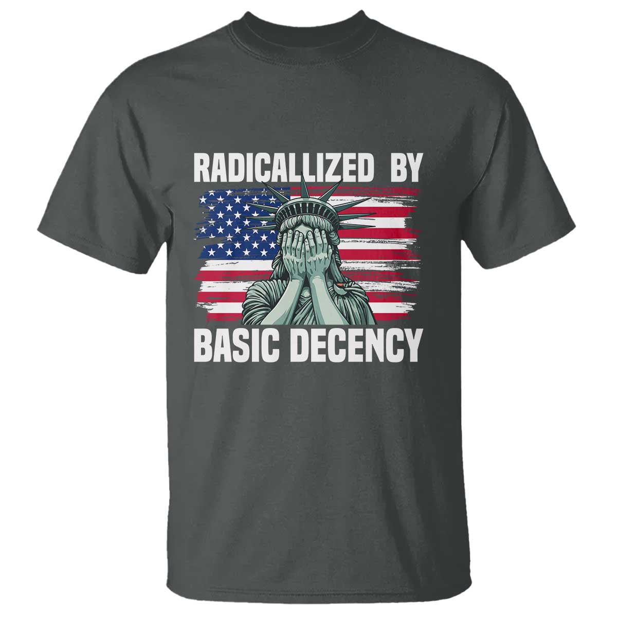 Statue of Liberty Patriotic T Shirt Radicalized By Basic Decency TS14 Dark Heather Print Your Wear