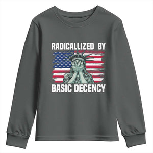 Statue of Liberty Patriotic Youth Sweatshirt Radicalized By Basic Decency TS14 Dark Heather Print Your Wear