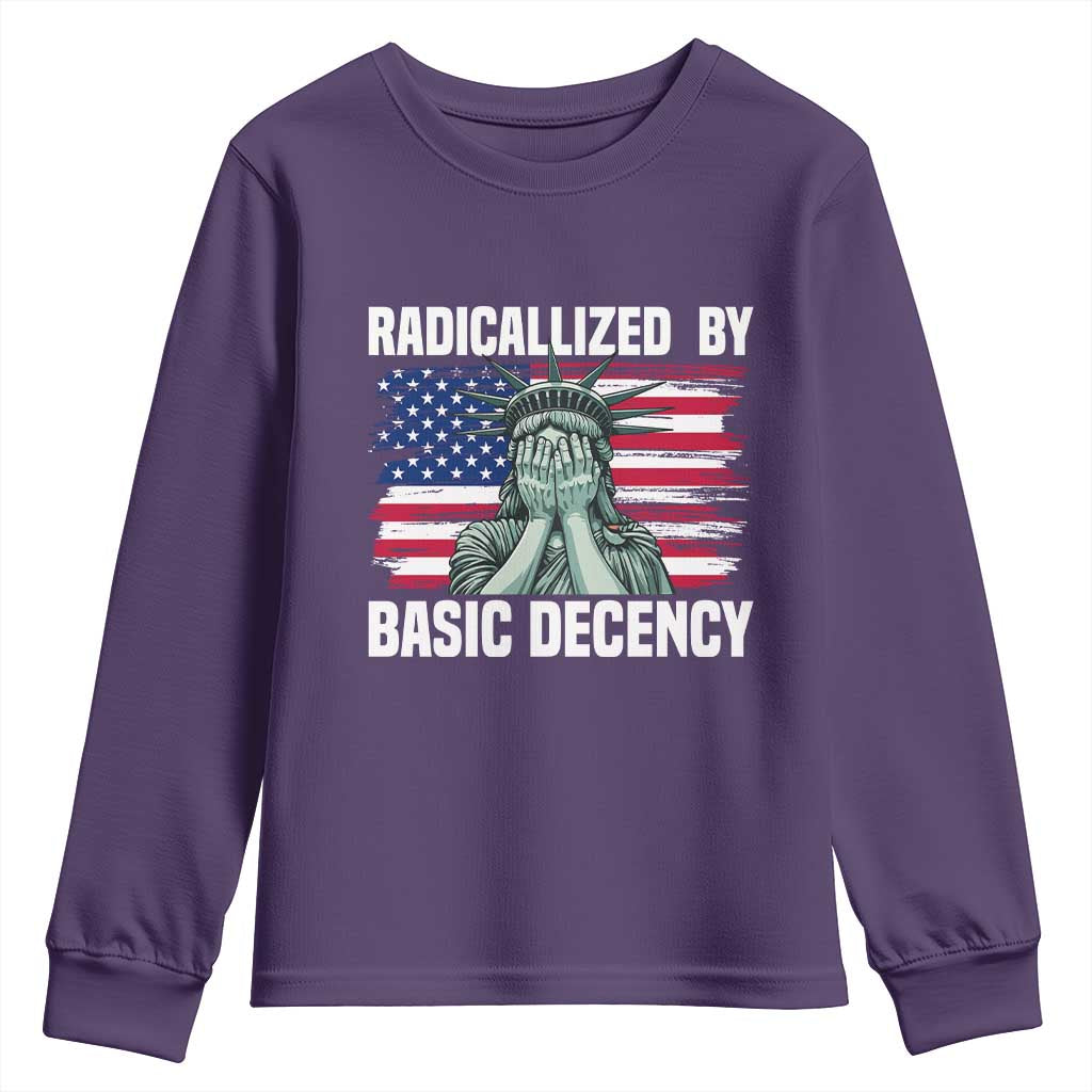 Statue of Liberty Patriotic Youth Sweatshirt Radicalized By Basic Decency TS14 Purple Print Your Wear