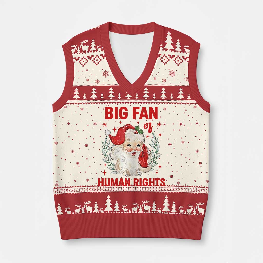 Funny Santa Xmas V-Neck Knit Sweater Vest Big Fan Of Human Rights TS14 Beige Red Print Your Wear