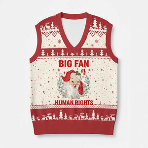 Funny Santa Xmas V-Neck Knit Sweater Vest Big Fan Of Human Rights TS14 Beige Red Print Your Wear