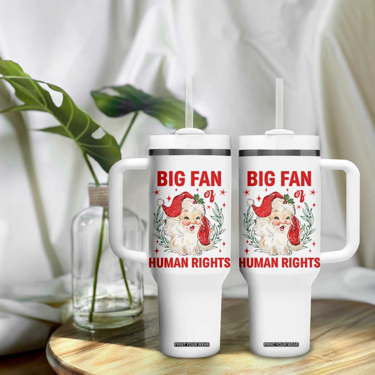 Funny Santa Christmas Tumbler With Handle Big Fan Of Human Rights TS14 Print Your Wear
