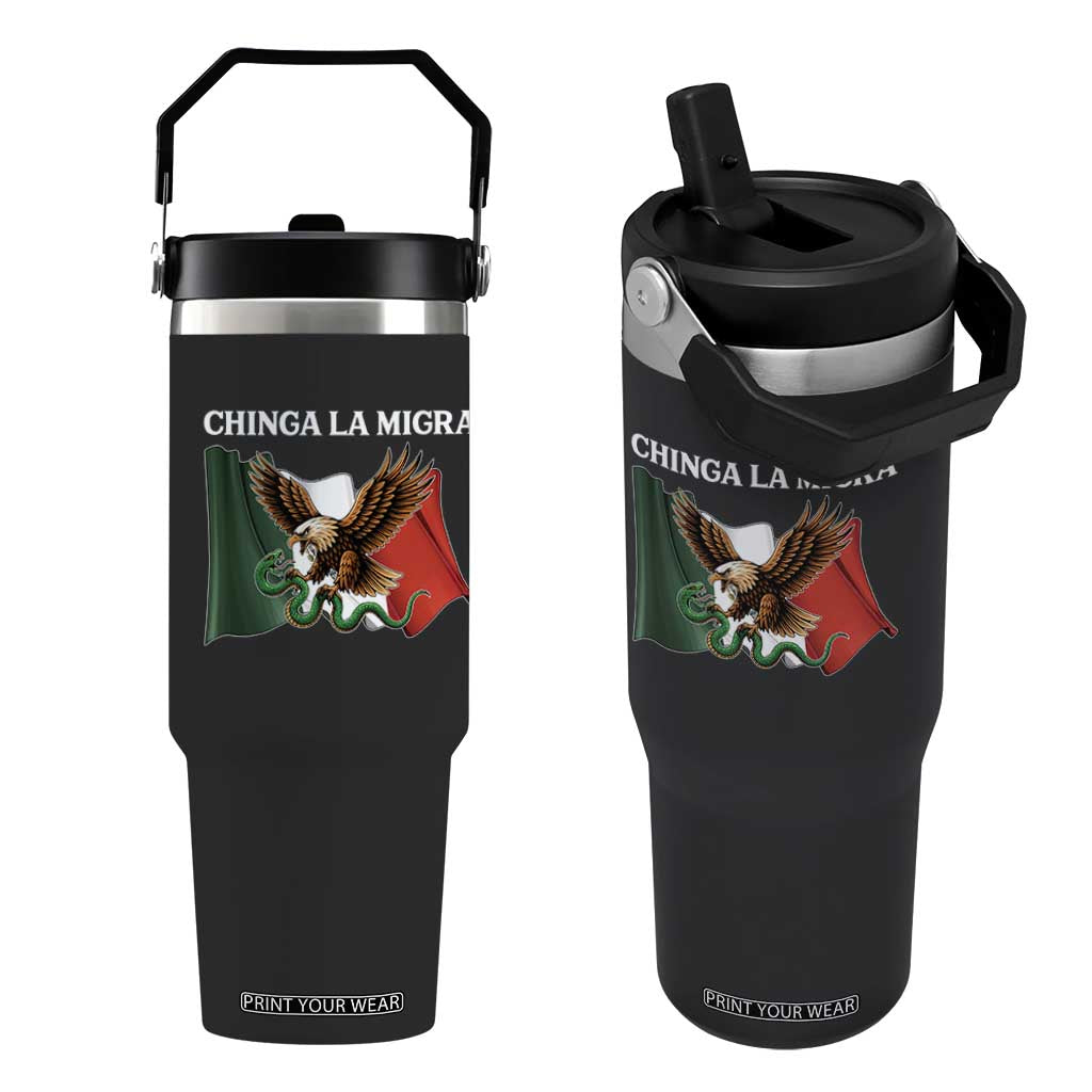 Immigration Rights Protest Flip Straw Tumbler Chinga La Migra Anti Fascism TS14 One Size: 30 oz Black Print Your Wear