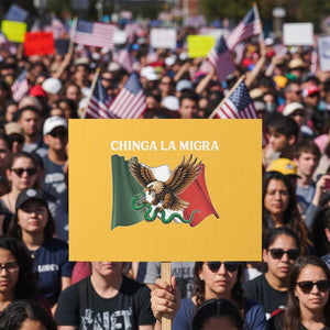 Immigration Rights Protest Protest Sign Chinga La Migra Anti Fascism TS14 Horizontal 18" × 24" Yellow Print Your Wear