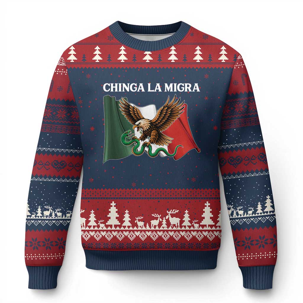 Immigration Rights Protest Ugly Christmas Sweater Chinga La Migra Anti Fascism TS14 Navy Red Print Your Wear