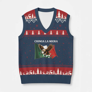 Immigration Rights Protest V-Neck Knit Sweater Vest Chinga La Migra Anti Fascism TS14 Navy Red Print Your Wear