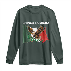 Immigration Rights Protest Long Sleeve Shirt Chinga La Migra Anti Fascism TS14 Dark Forest Green Print Your Wear