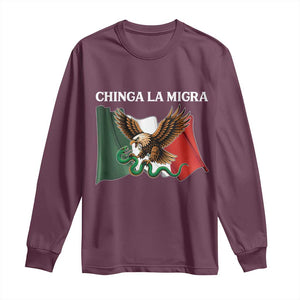 Immigration Rights Protest Long Sleeve Shirt Chinga La Migra Anti Fascism TS14 Maroon Print Your Wear