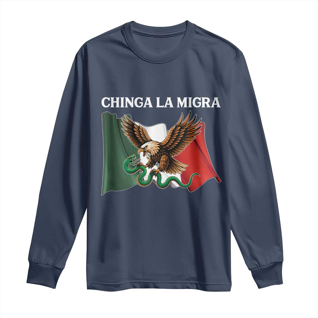 Immigration Rights Protest Long Sleeve Shirt Chinga La Migra Anti Fascism TS14 Navy Print Your Wear