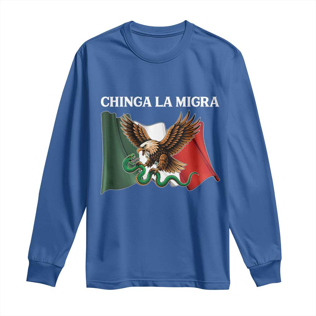 Immigration Rights Protest Long Sleeve Shirt Chinga La Migra Anti Fascism TS14 Royal Blue Print Your Wear