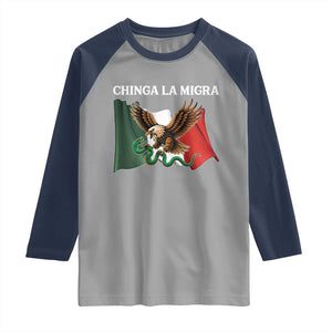 Immigration Rights Protest Raglan Shirt Chinga La Migra Anti Fascism TS14 Sport Gray Navy Print Your Wear