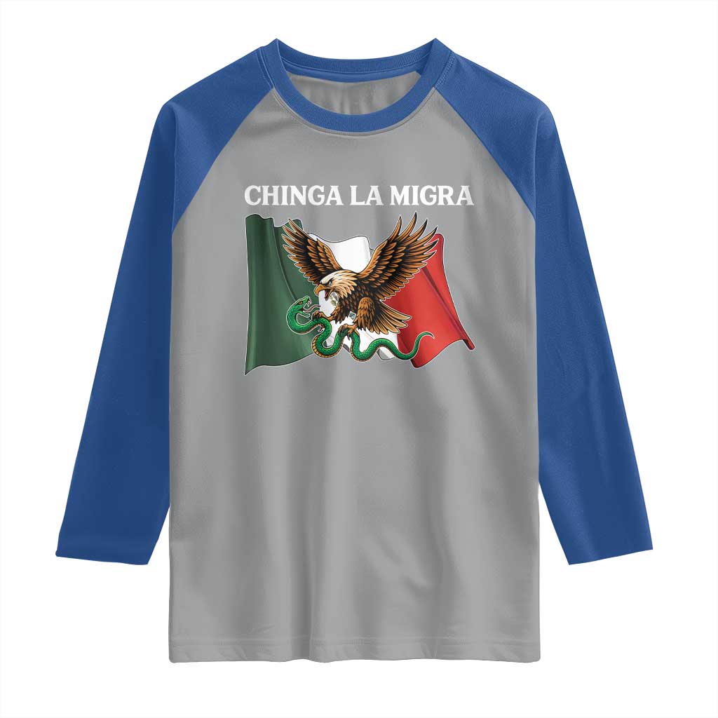 Immigration Rights Protest Raglan Shirt Chinga La Migra Anti Fascism TS14 Sport Gray Royal Print Your Wear