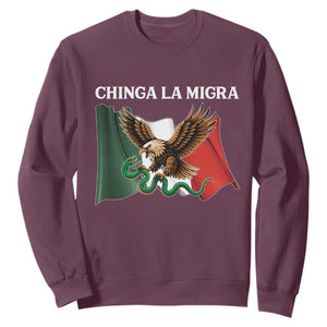 Immigration Rights Protest Sweatshirt Chinga La Migra Anti Fascism TS14 Maroon Print Your Wear