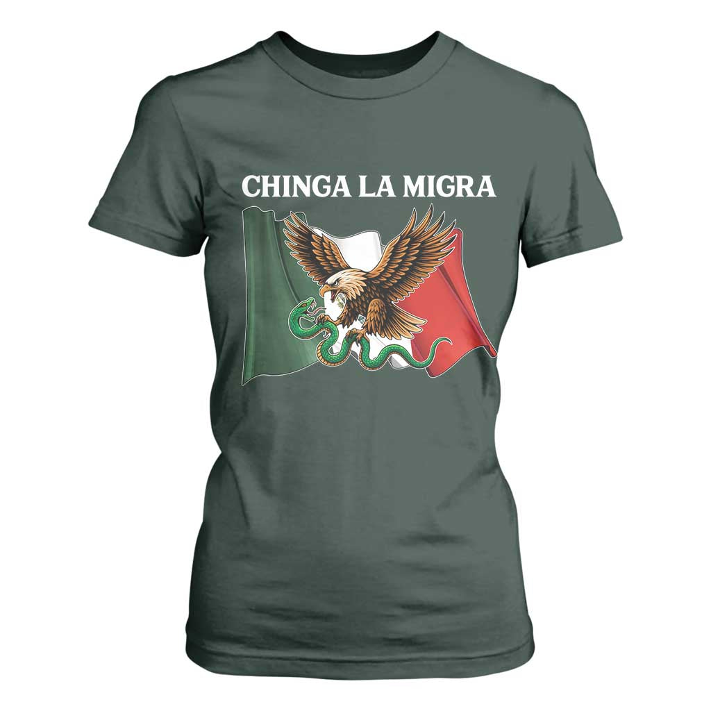 Immigration Rights Protest T Shirt For Women Chinga La Migra Anti Fascism TS14 Dark Forest Green Print Your Wear