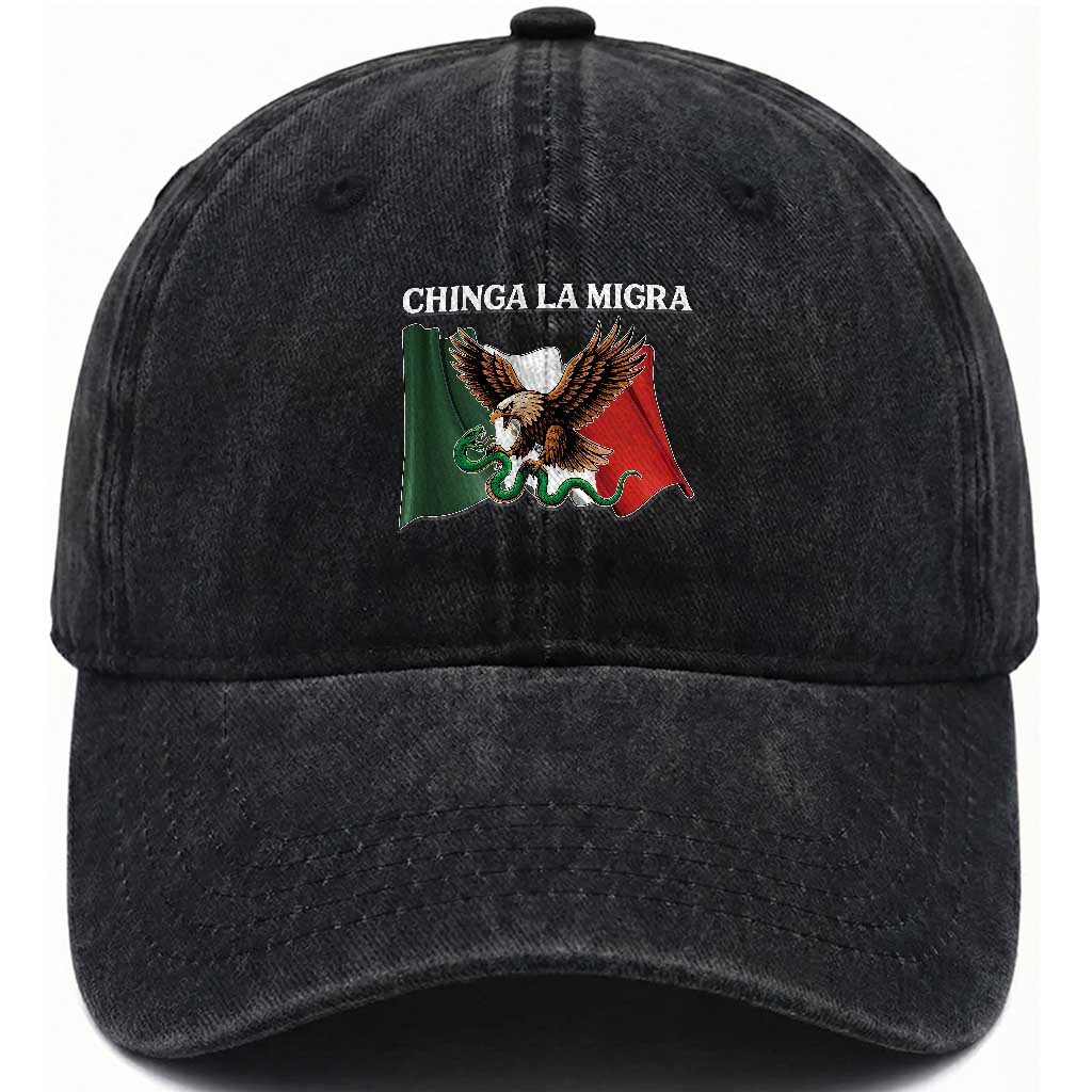 Immigration Rights Protest Washed Cotton Baseball Cap Chinga La Migra Anti Fascism TS14 Washed Cap Universal Fit Black Print Your Wear